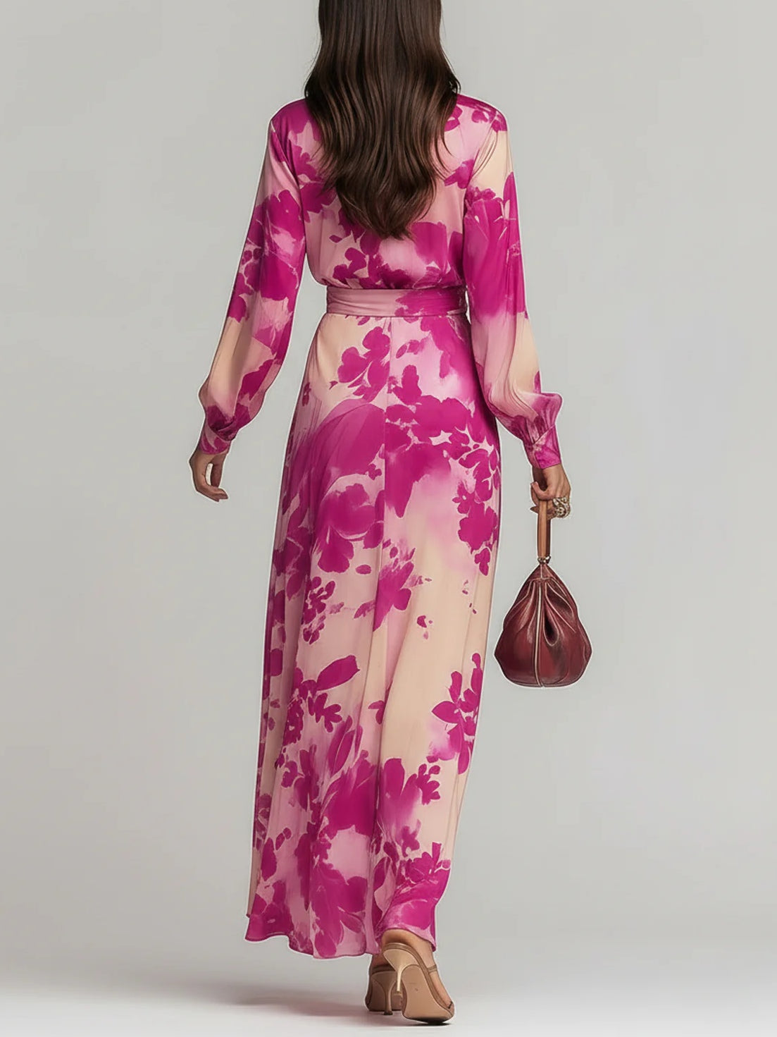 Giulia | Maxi Abito Floreale con Scollo a V e in Vita
