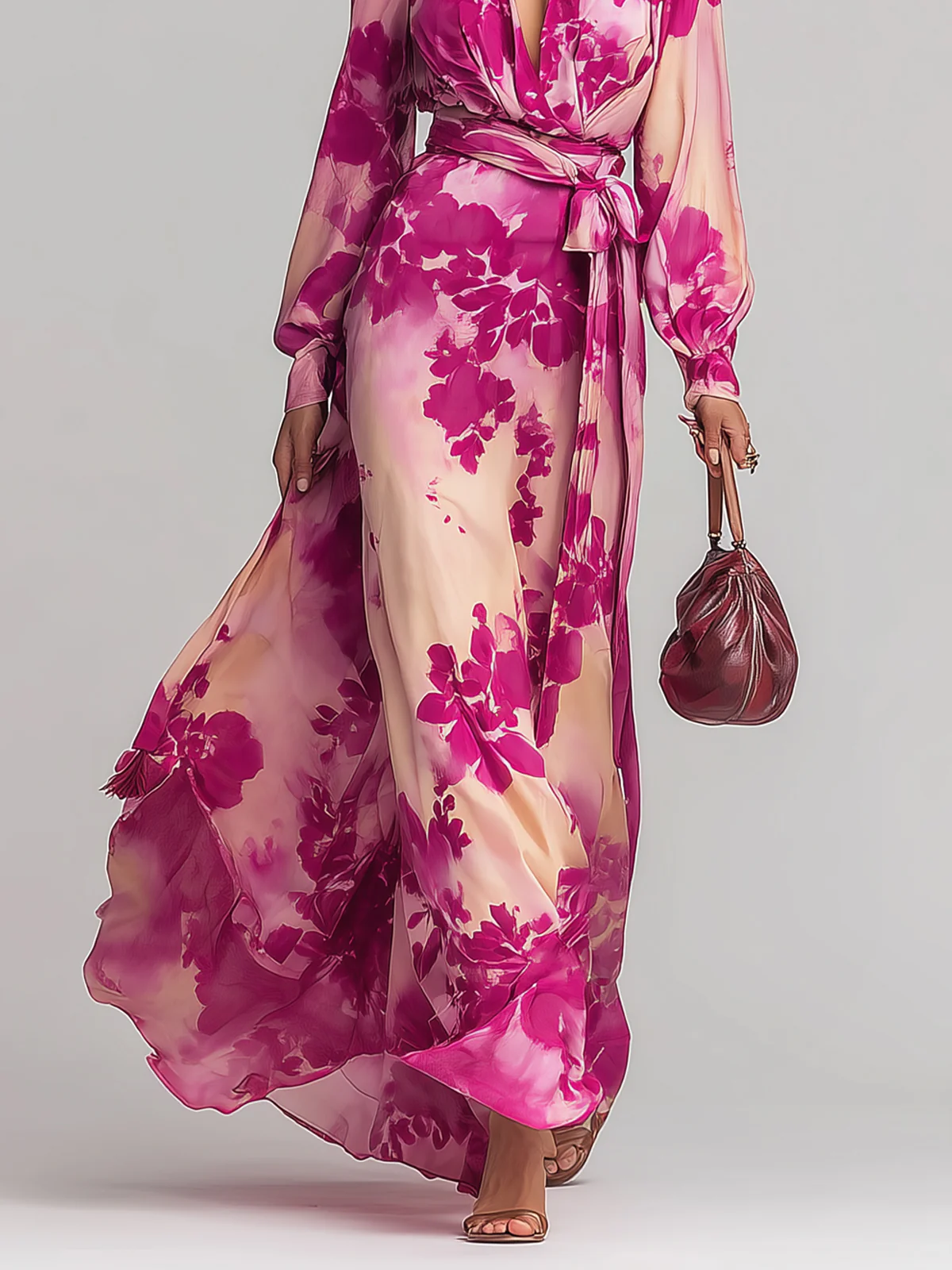 Giulia | Maxi Abito Floreale con Scollo a V e in Vita
