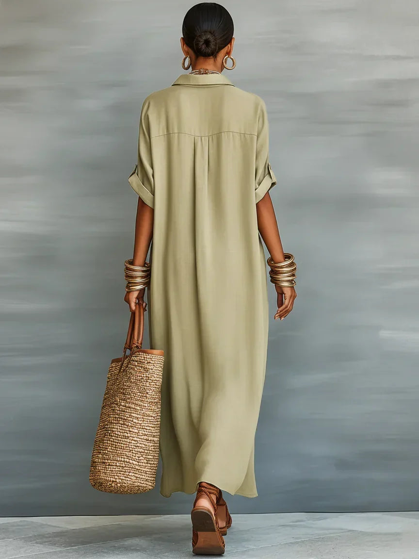 Megan | Abito Maxi Verde Oliva Minimalista