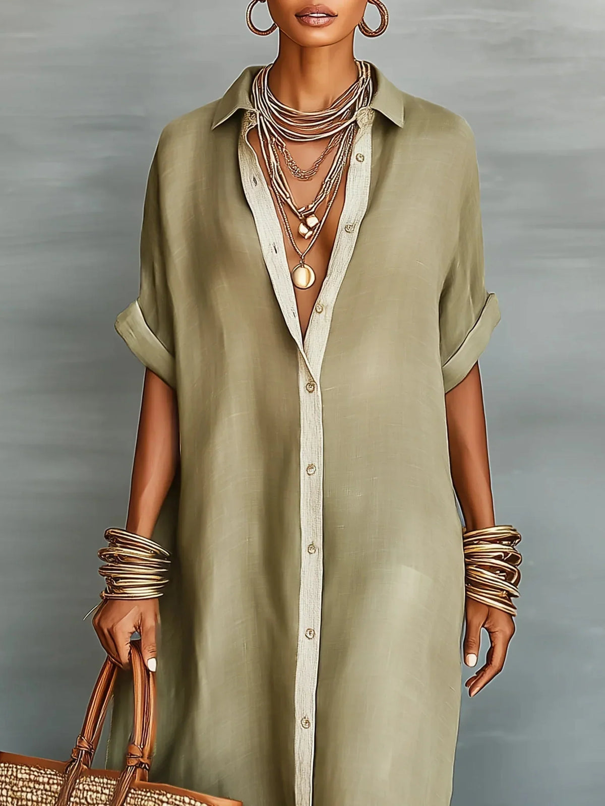 Megan | Abito Maxi Verde Oliva Minimalista
