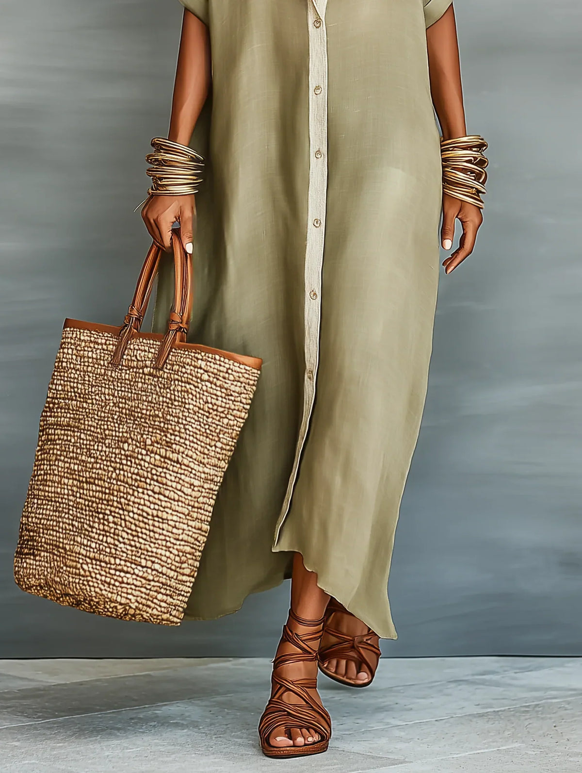 Megan | Abito Maxi Verde Oliva Minimalista