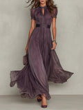 Flavia • Lange jurk met chiffon kantafwerking