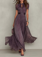 Flavia • Lange jurk met chiffon kantafwerking