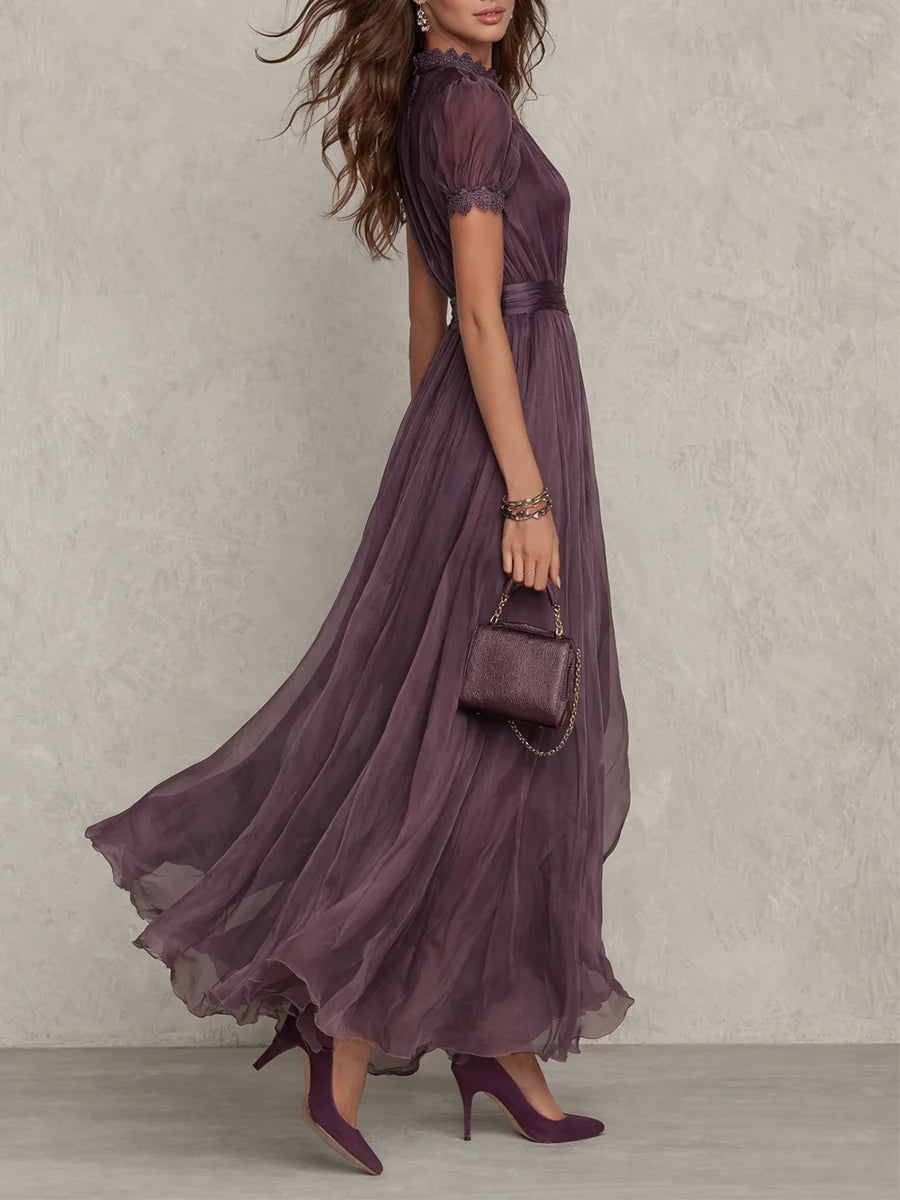 Flavia • Lange jurk met chiffon kantafwerking