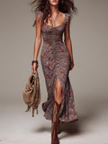 Marlene | Grijs-Mauve Maxi Jurk ha incontrato Bloemenprint