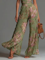 Suze | Vloeiende Geplooide Jumpsuit ha incontrato Groene Bloemen
