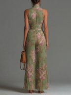 Suze | Vloeiende Geplooide Jumpsuit ha incontrato Groene Bloemen