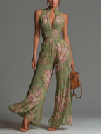 Suze | Vloeiende Geplooide Jumpsuit ha incontrato Groene Bloemen