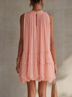 Magdalena Vestido Mini de Chiffon Rosa a Rayas con Escote Halter