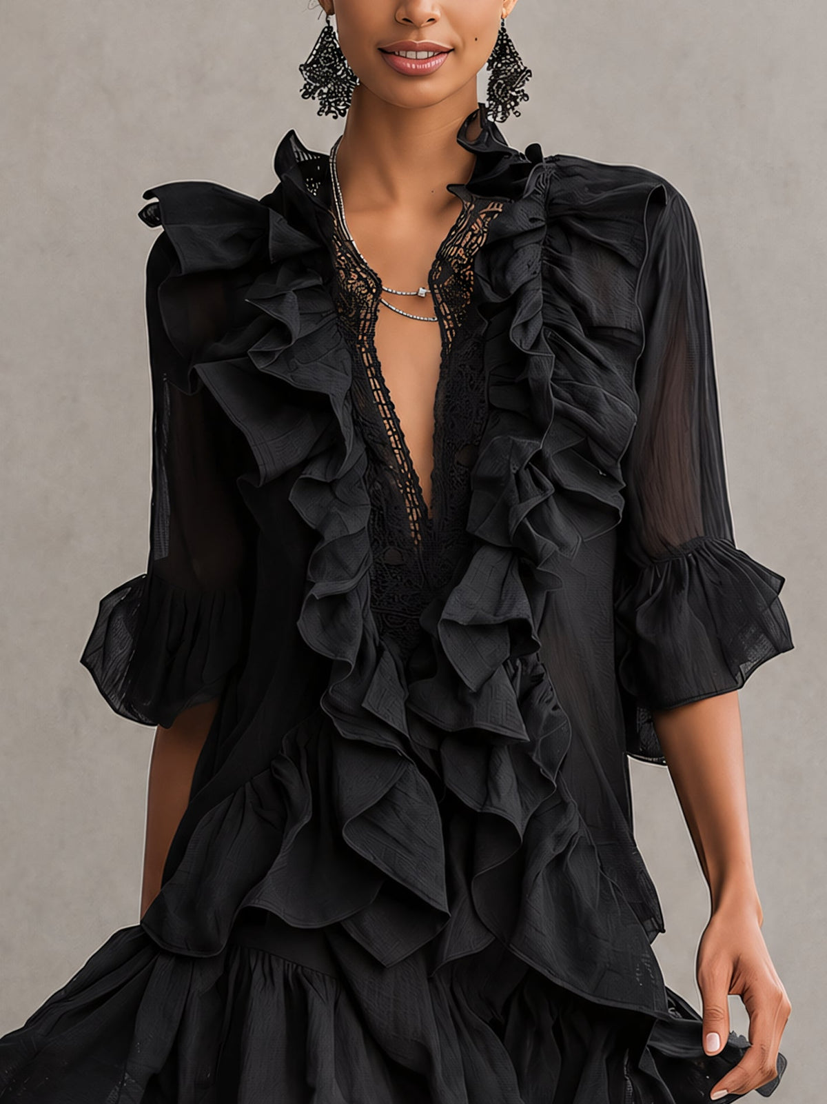 Anais | Mini Abito in Chiffon Nero a Volant