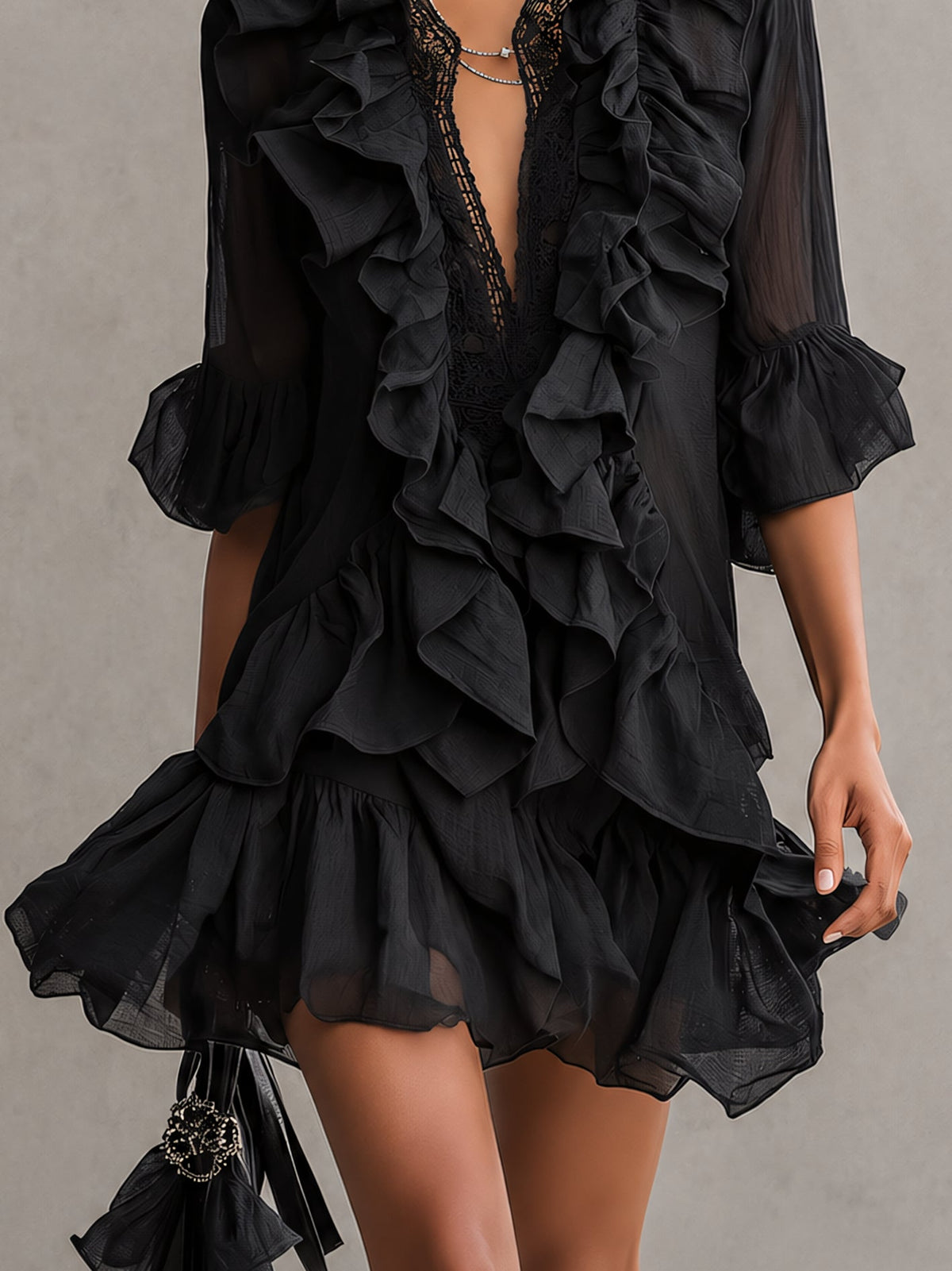 Anais | Mini Abito in Chiffon Nero a Volant