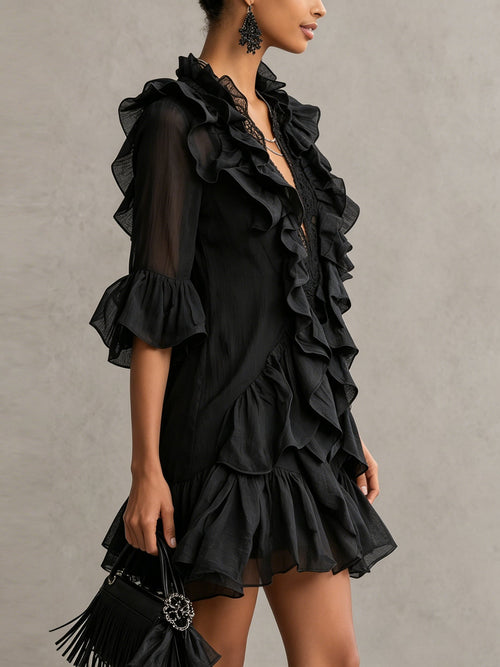 Anais | Mini Abito in Chiffon Nero a Volant