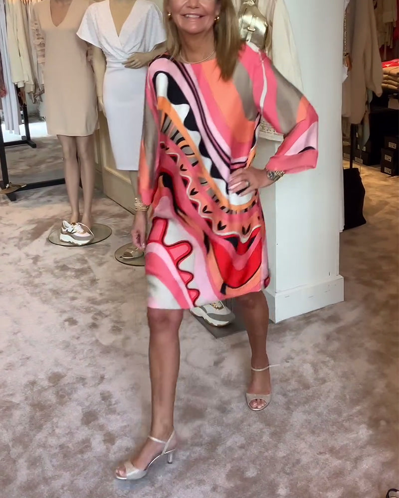 Lisa | Modieuze Midi-jurk met Ronde Hals en Print