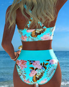 Bikini con stampa floreale a contrasto in spacco