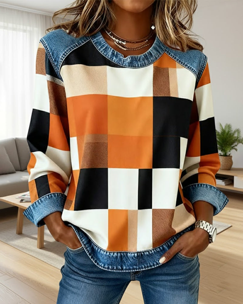 Huis Van Loon | Trui met Ruit Patchwork en Contrastkleur