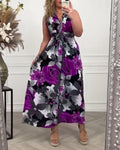 Mouwloze Geplooide Jurk met Bloemen