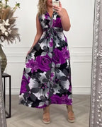 Mouwloze Geplooide Jurk met Bloemen