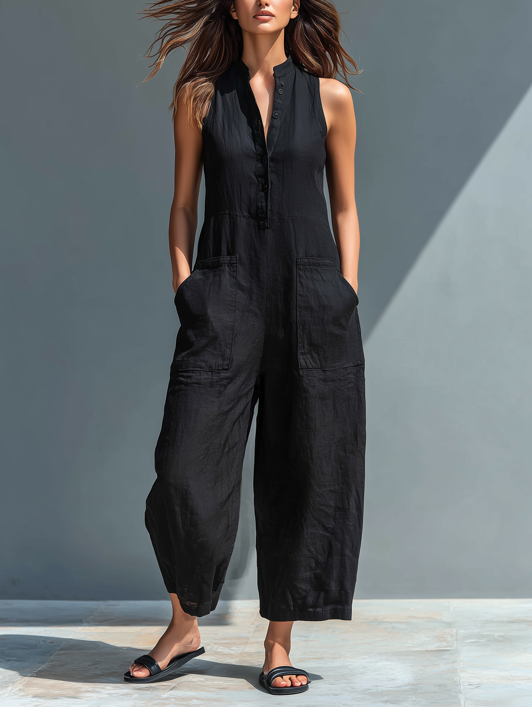Vittoria | Tuta minimalista in lino nero