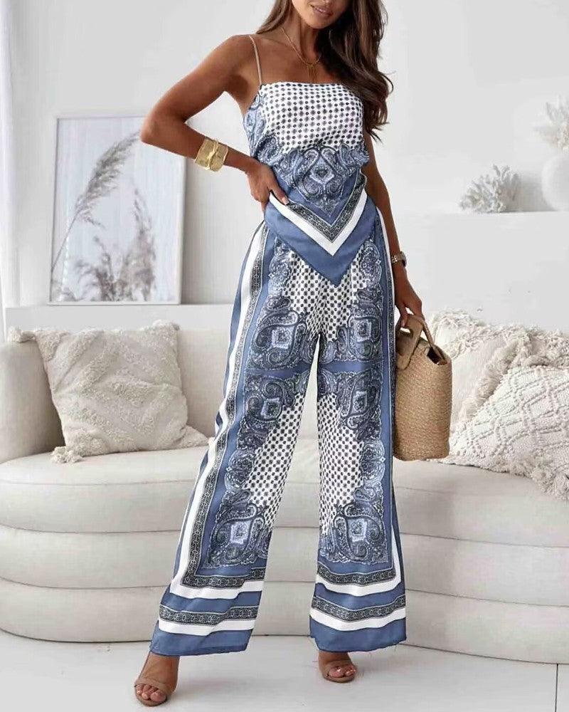 Elena | Set di due pezzi eleganti con top lacci e pantaloni presto per le vacanze