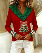 Trui met V-hals en kerstboomprint