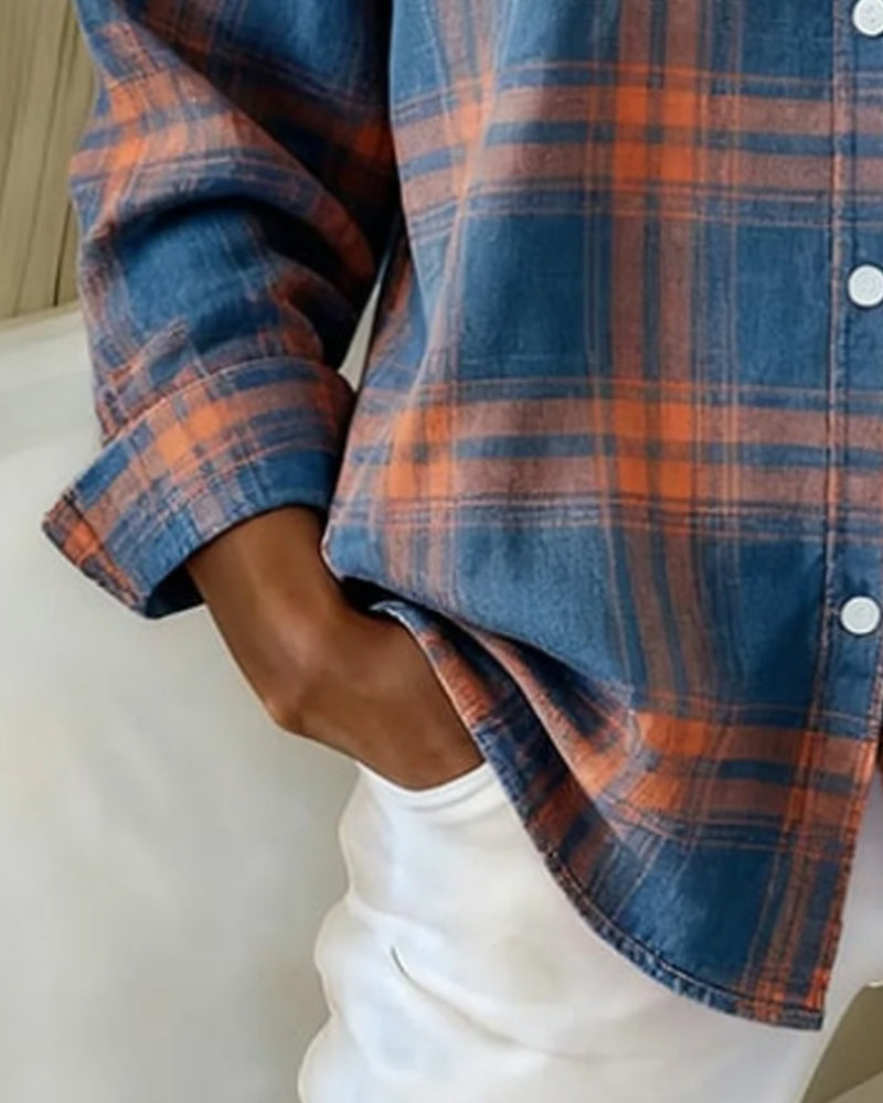 Laluna® | Shirt met Ruitpatroon en Ingesneden Kraag