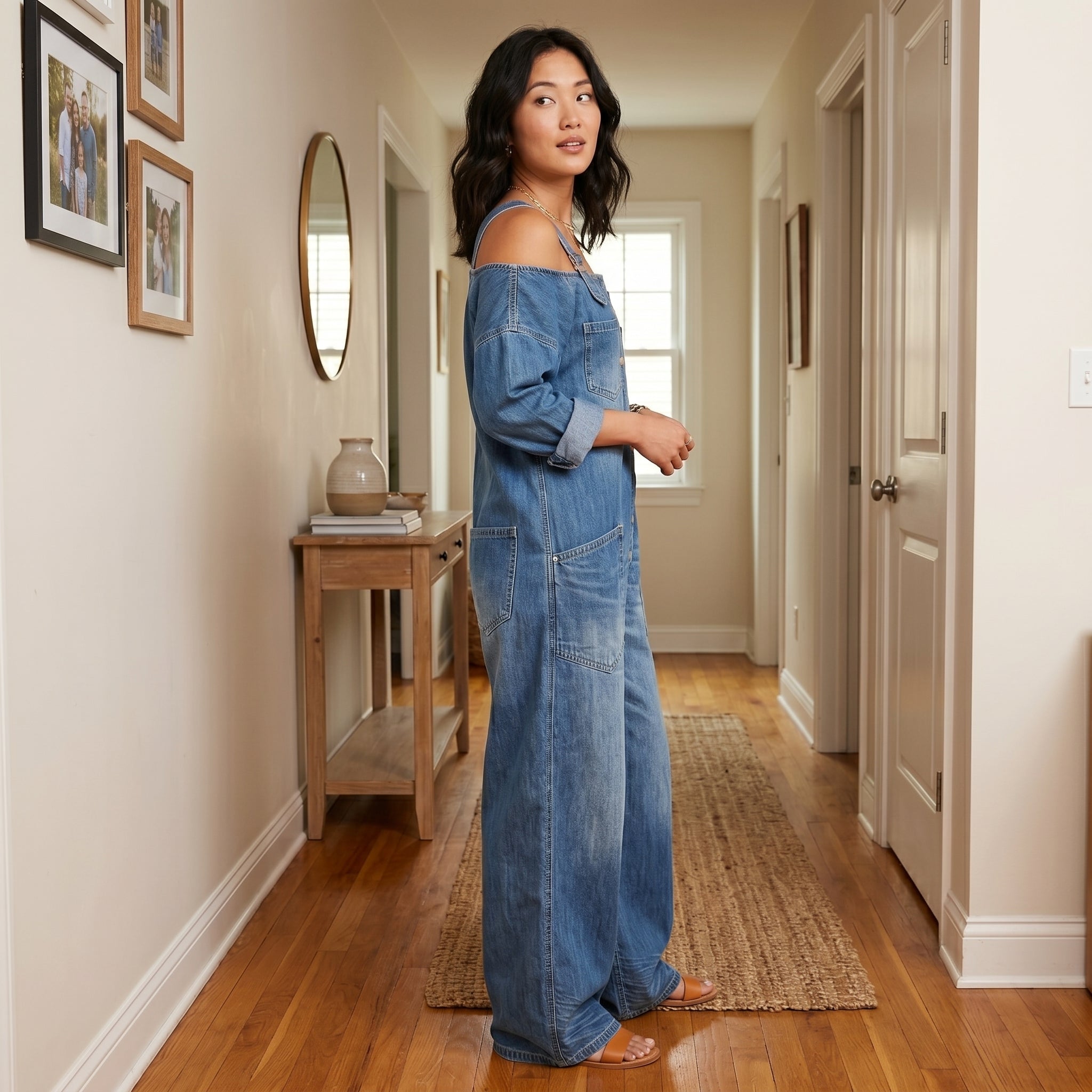 Joana - Tuta di jeans con gonna asimmetrica elegante
