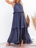 Anna™ Marine Blauwe Losse Zomerse Feestelijke Maxi Jurk