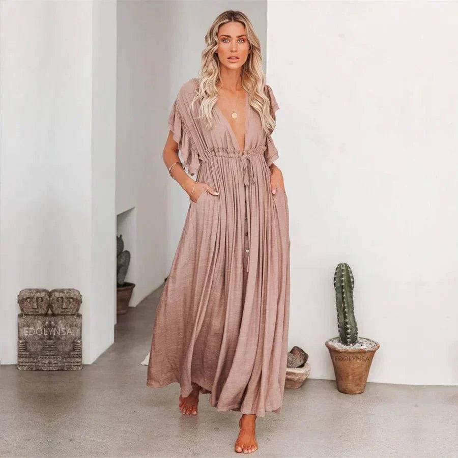 Anne™ - Abito Ibiza maxi color talpa