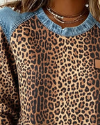 Ilse | Trui met Luipaardprint en Denim Patchwork