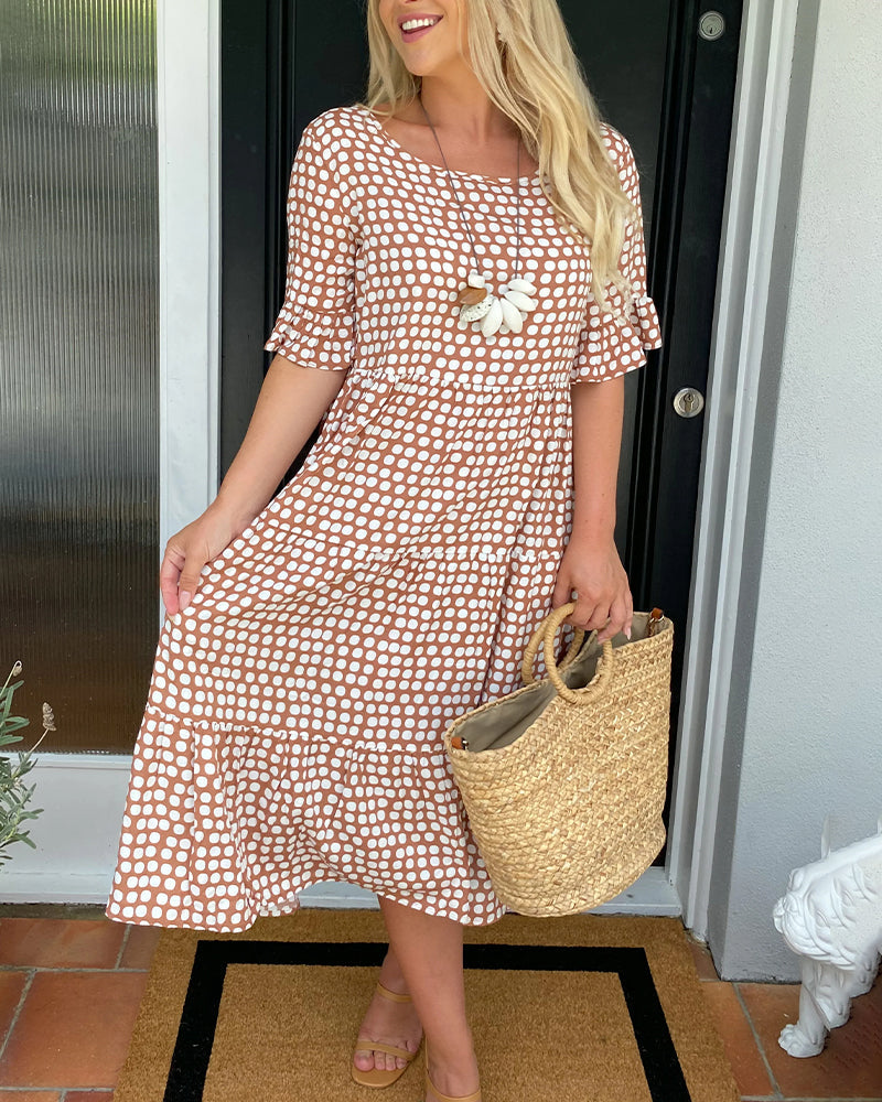 Noor | Midi-jurk met ronde hals en stippenprint