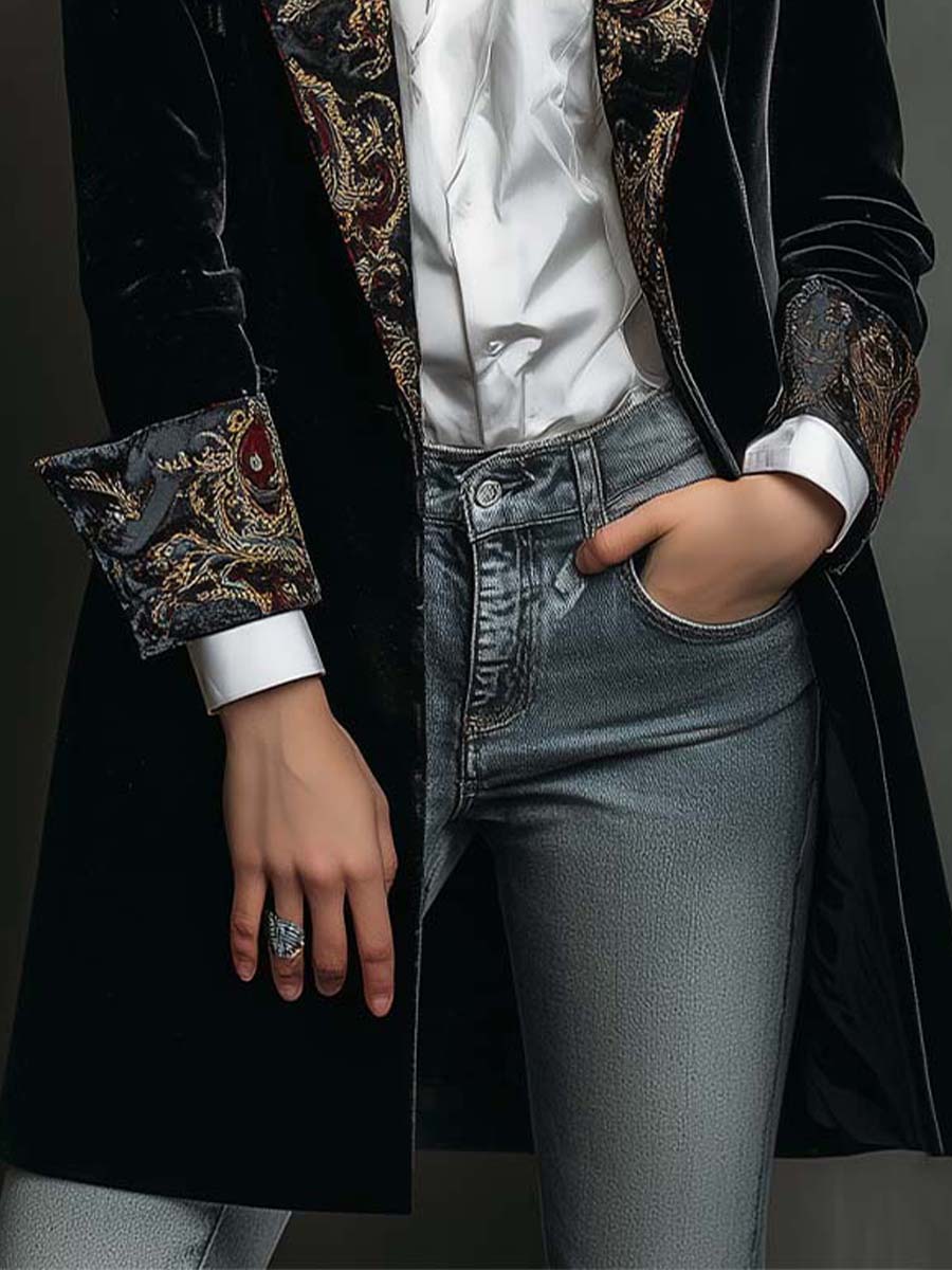 Leontina | Blazer Aderente Stampa Barocca Nera