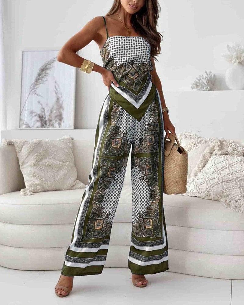 Elena | Set di due pezzi eleganti con top lacci e pantaloni presto per le vacanze