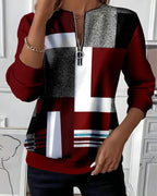 Laluna® | Casual Trui met Halve Rits en Print