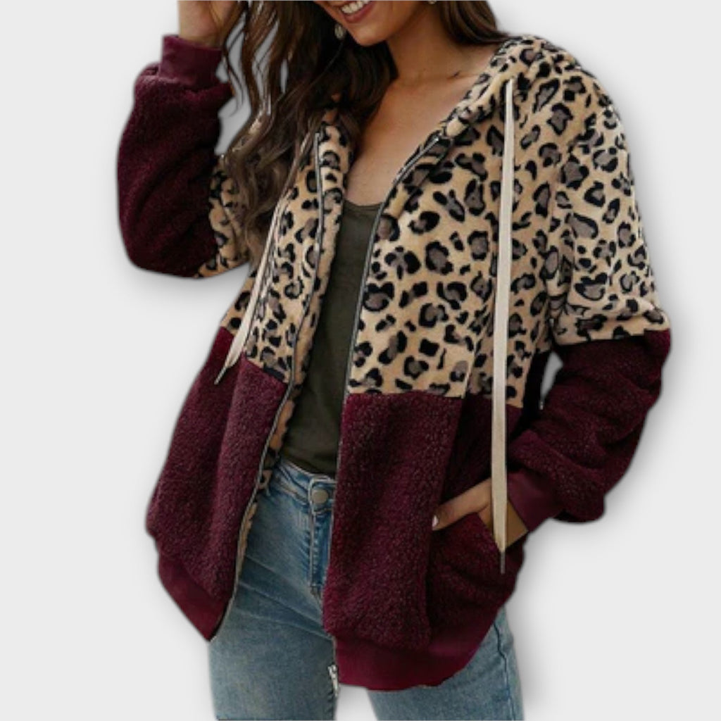 Mernelle™ - Maglione in pile rosso con design leopardato