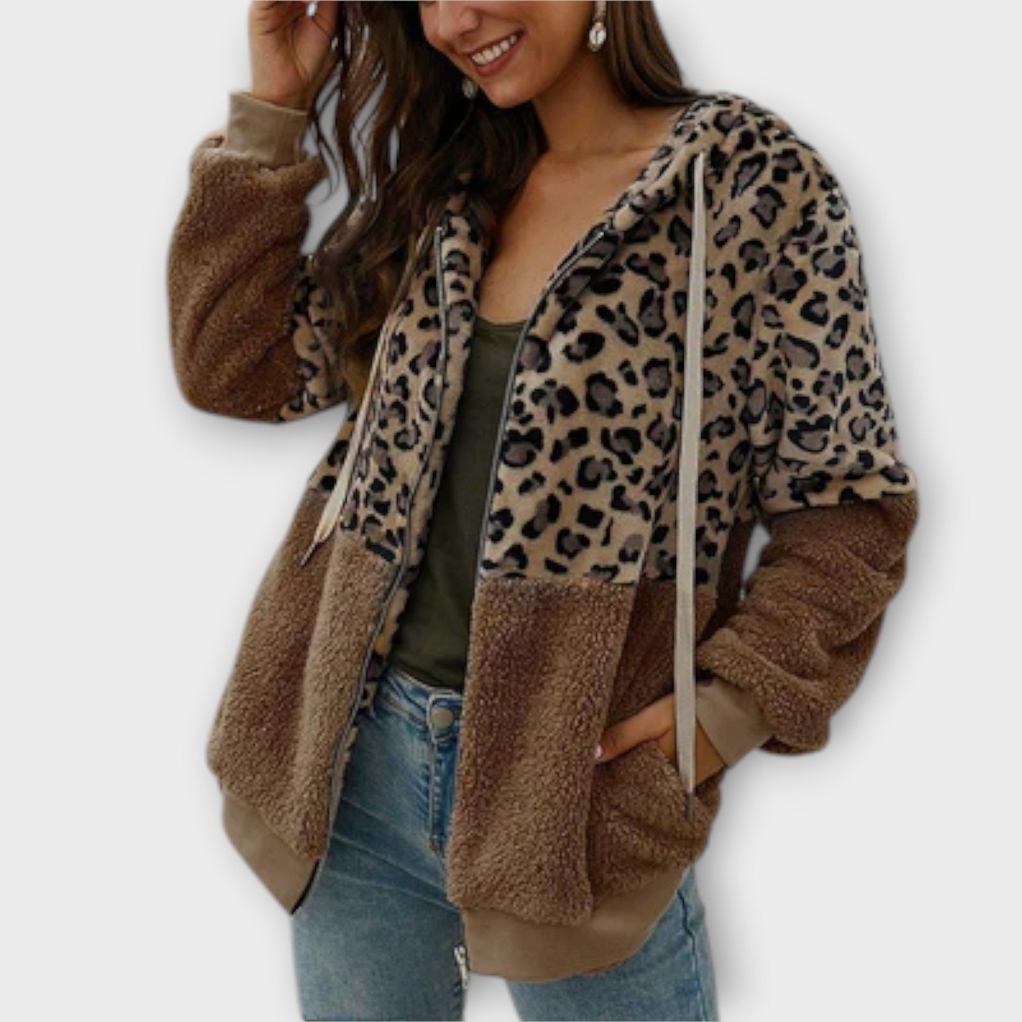 Mernelle™ - Maglione in pile rosso con design leopardato