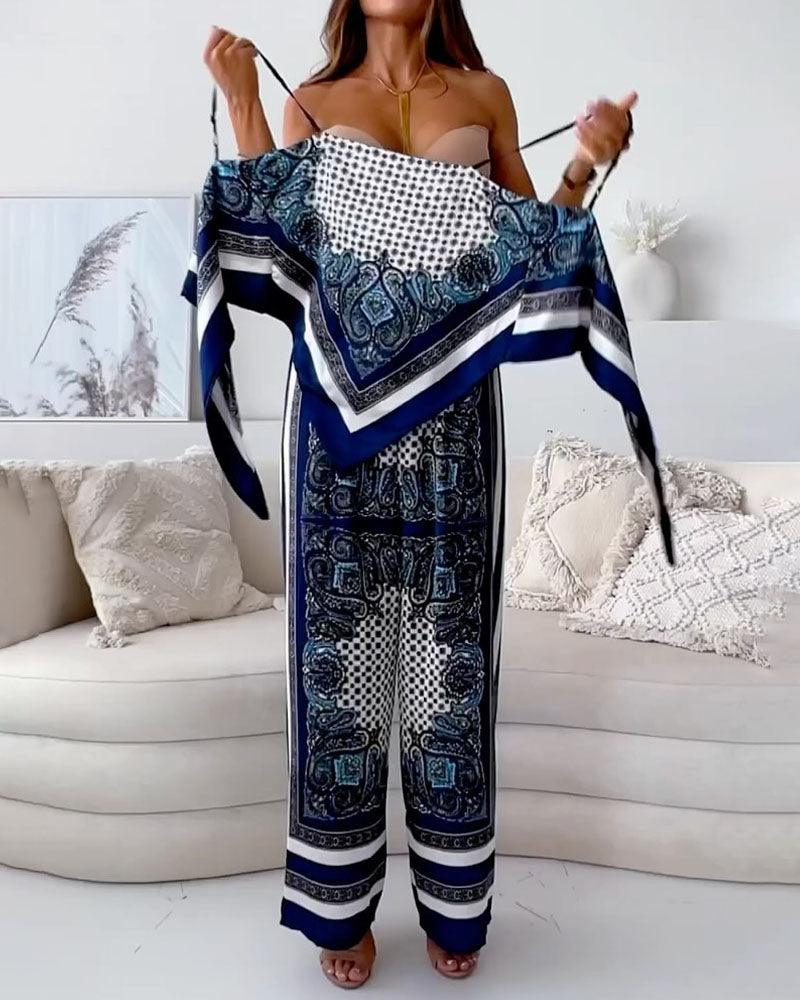 Elena | Set di due pezzi eleganti con top lacci e pantaloni presto per le vacanze
