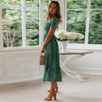 Charlie™ Boheemse Groene Midi Jurk Met Manica a sbuffo