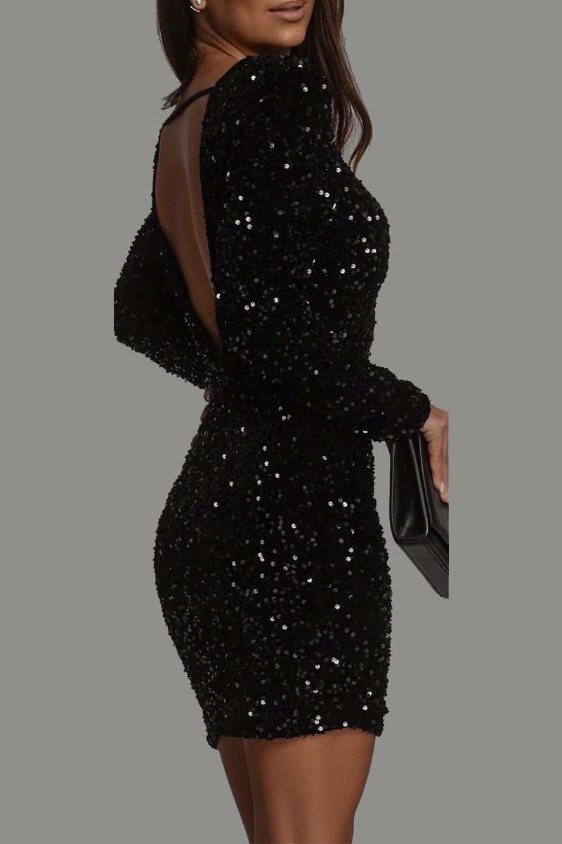 Chique Winter Backless Glitter fest Jurk voor Vrouwen