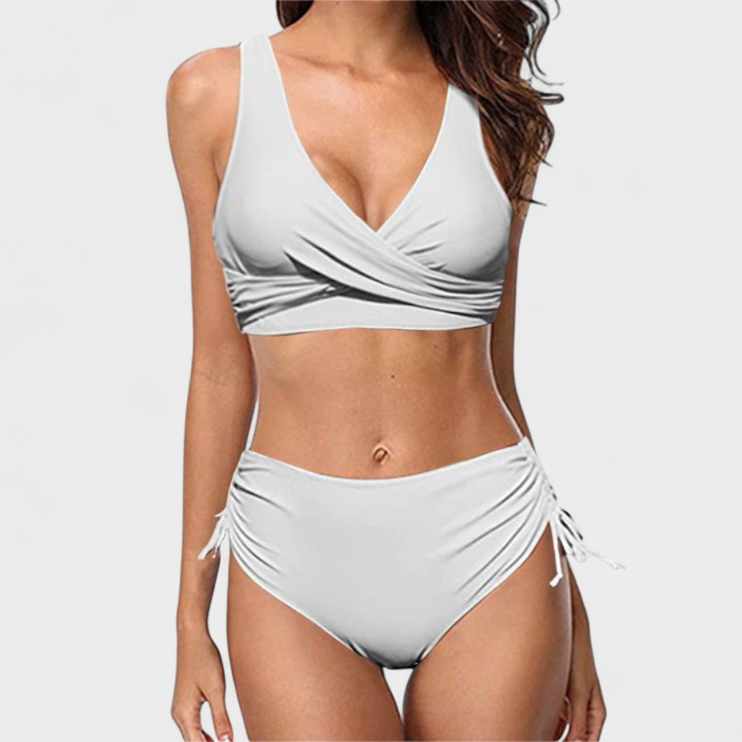 Helena - Bikini con taglia alta e top con elastico in seta