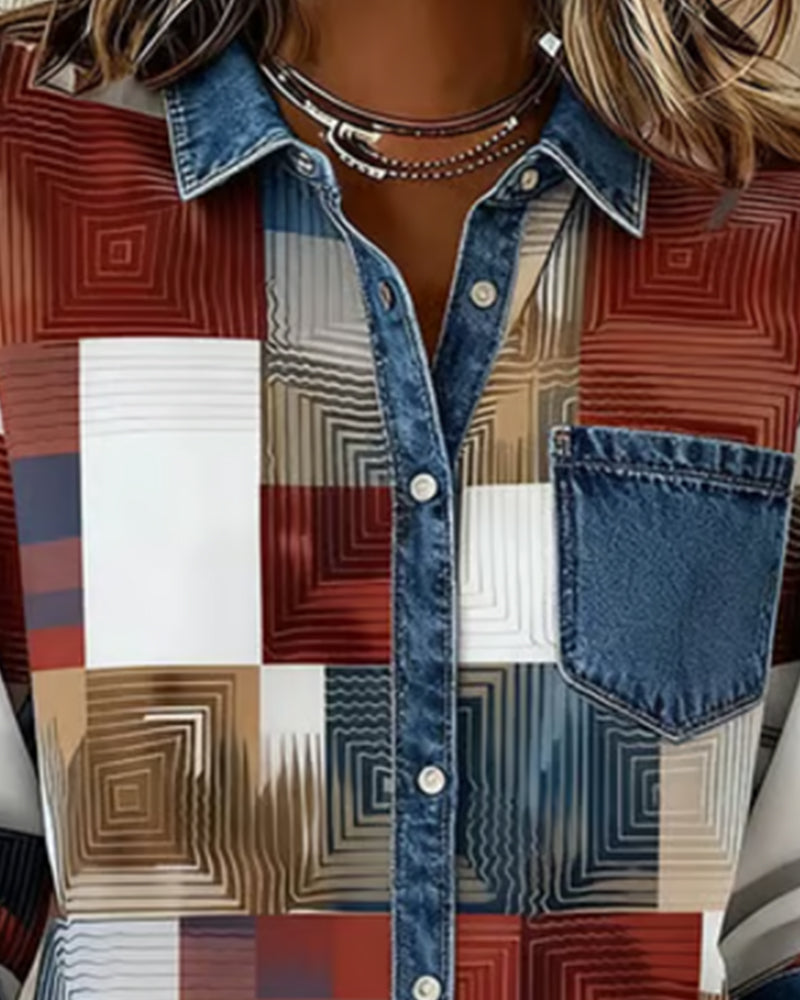 Huis Van Loon | Kleurblok Shirt met Modieuze Kraag