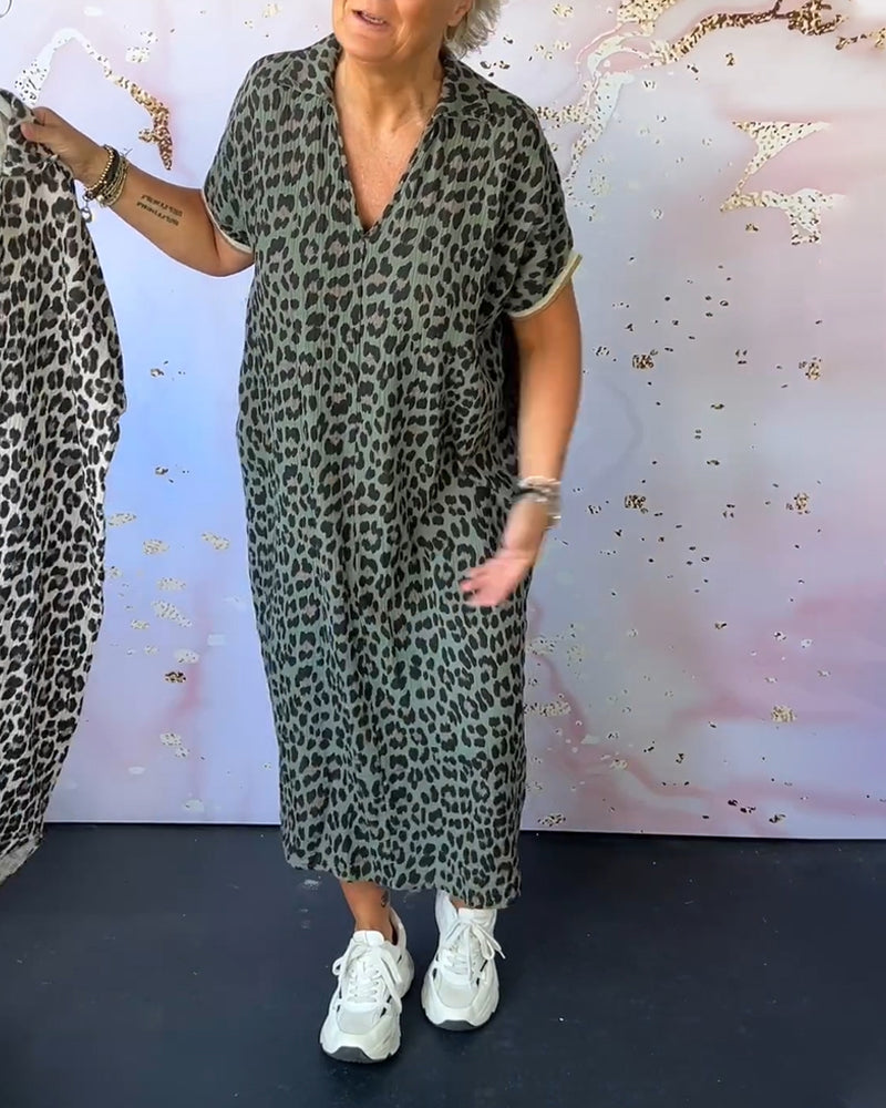 Fleur | V-hals Jurk met Luipaardprint