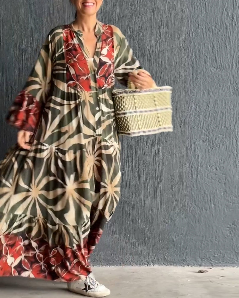 Nina | Losse V-hals Jurk met Print