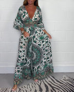 Sophie | Bedrukte Jumpsuit met Diepe V-Halslijn