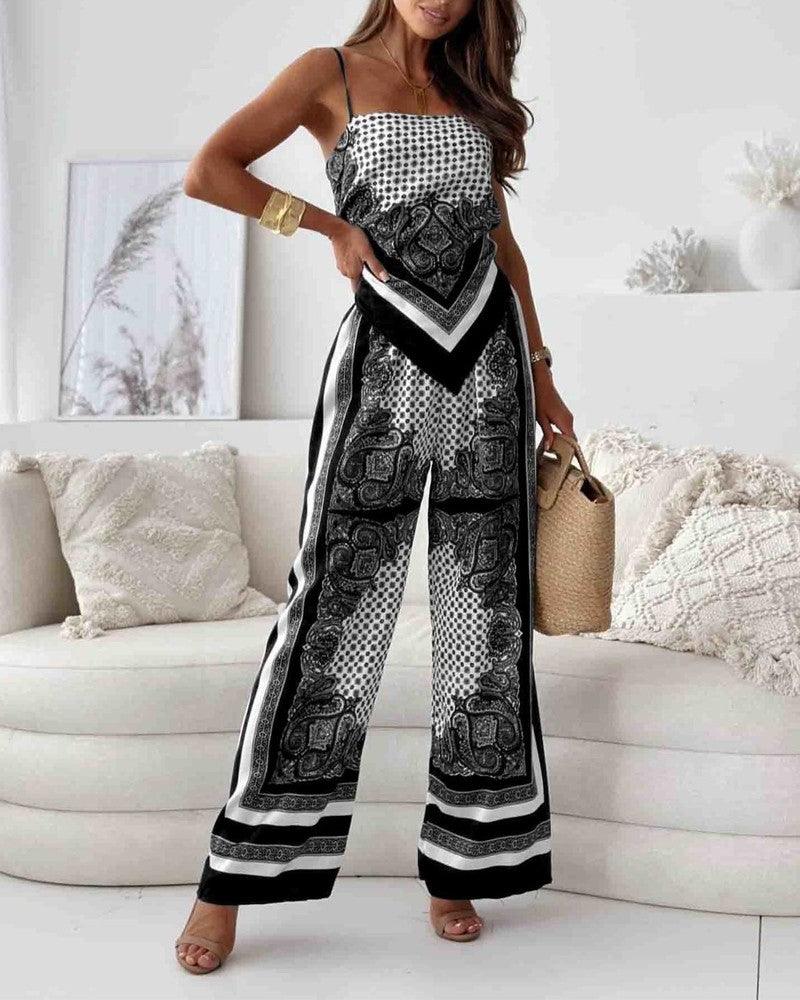 Elena | Set di due pezzi eleganti con top lacci e pantaloni presto per le vacanze
