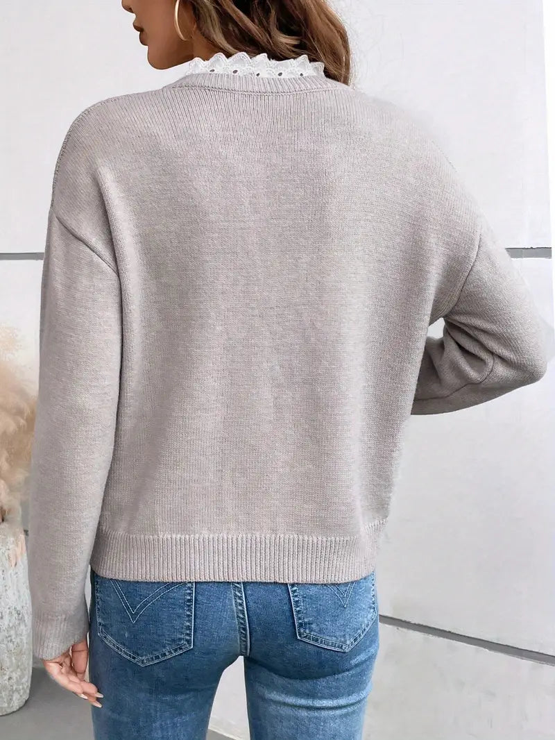 Sanne | Chique Gebreide Trui met Elegante Kantkraag