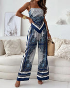Elena | Set di due pezzi eleganti con top lacci e pantaloni presto per le vacanze