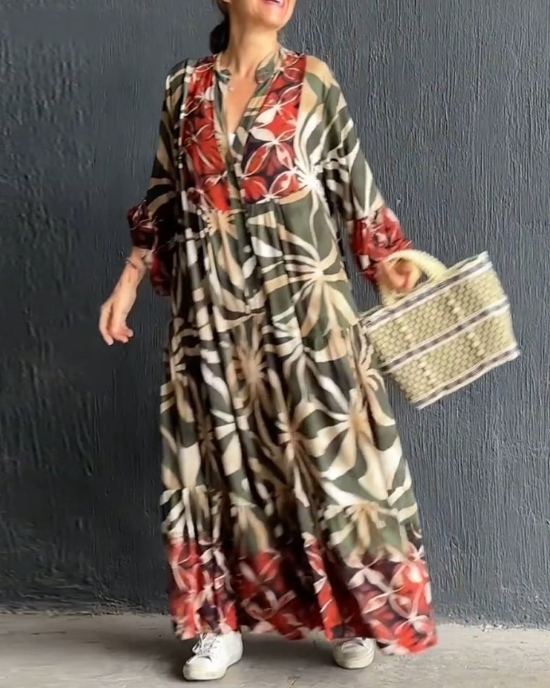 Nina | Losse V-hals Jurk met Print