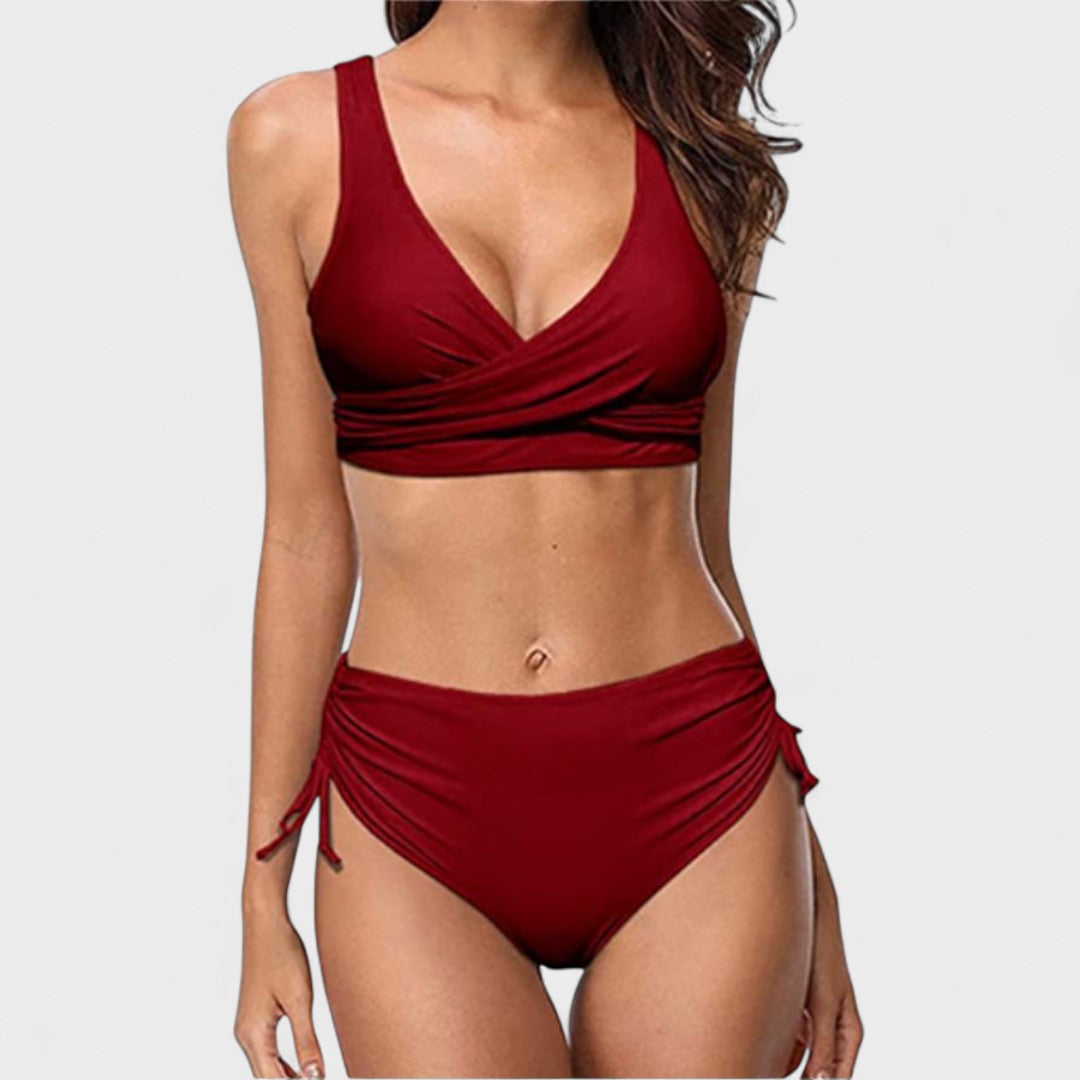 Helena - Bikini con taglia alta e top con elastico in seta