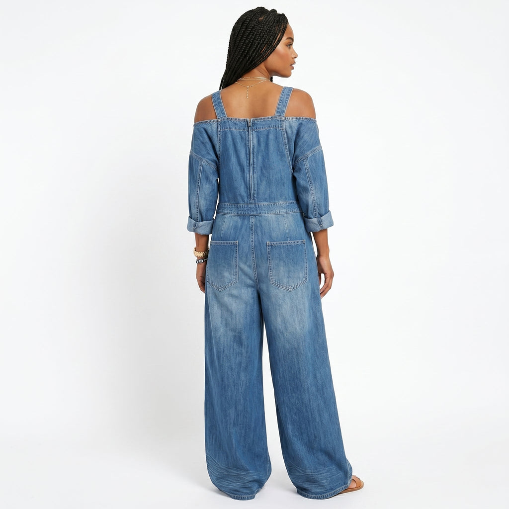 Joana - Tuta di jeans con gonna asimmetrica elegante