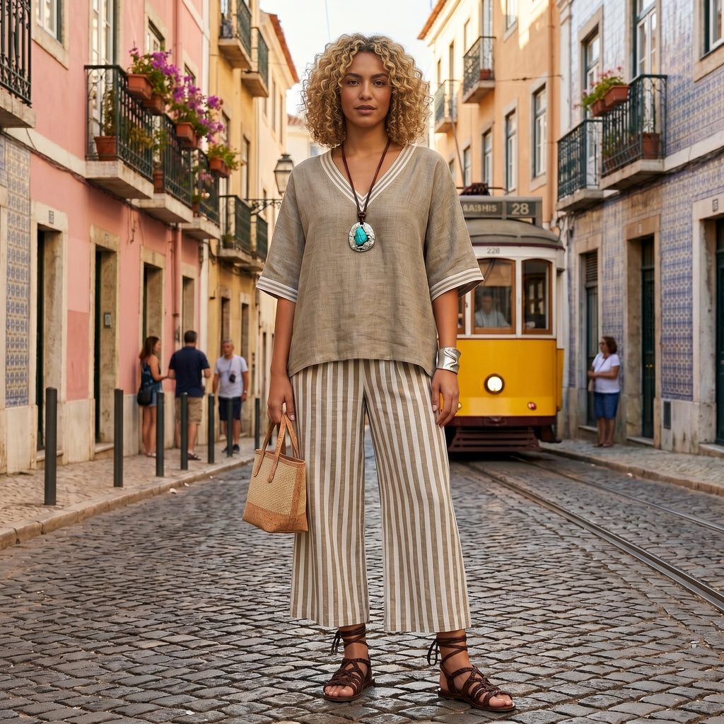 Clara - Fodera con tunica e borsa a strisce